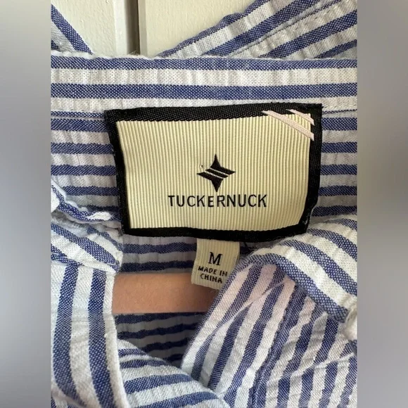 Tuckernuck sz M NWOT Embroidered Octopus Blue Stripe Seersucker ButtonDown shirt - Picture 4 of 6